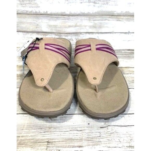NEW Columbia Women's Santiam Suede Flip Flops Sport Sandals size 12 Tan Purple - Picture 1 of 9